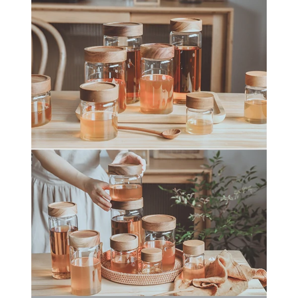 Heat Resistant Glass Jars With Wooden Lid - For Light Sleepers