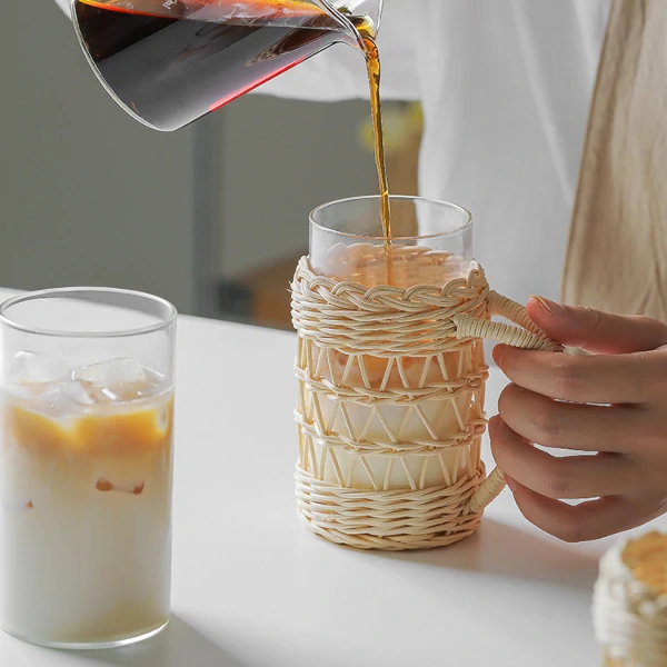 Handwoven Rattan Glass Cozy