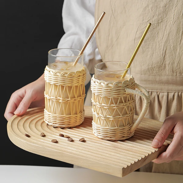 Handwoven Rattan Glass Cozy