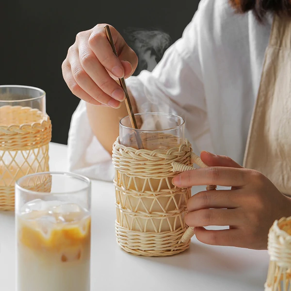 Handwoven Rattan Glass Cozy