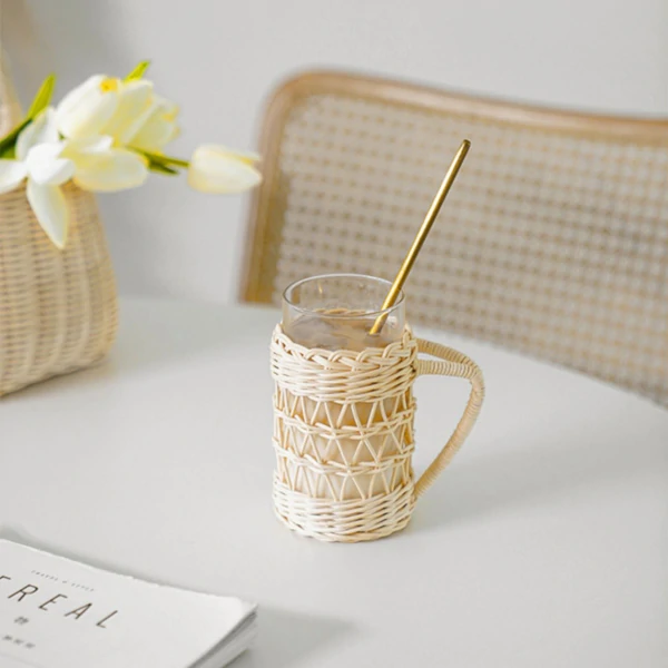 Handwoven Rattan Glass Cozy