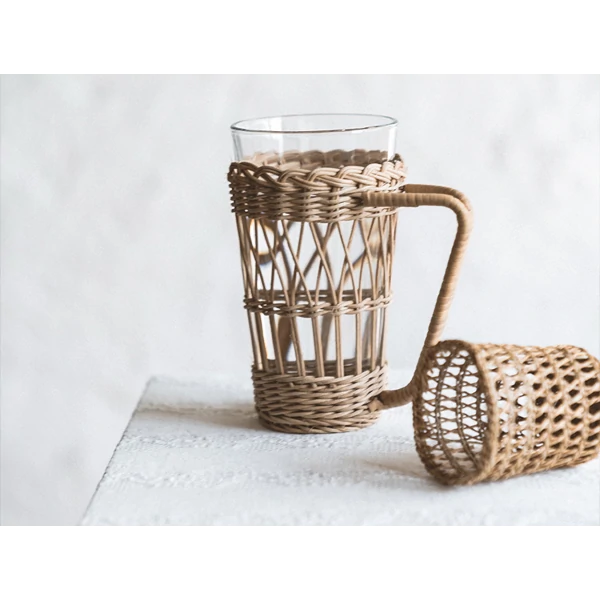 Handwoven Rattan Wrapped Glass Mug