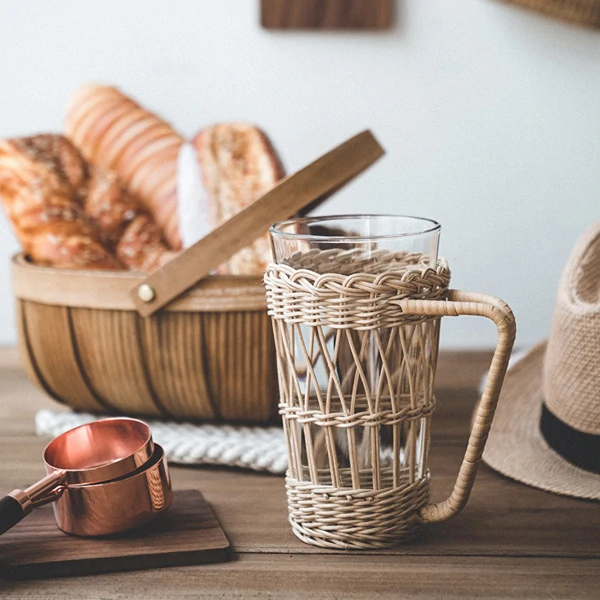 Handwoven Rattan Wrapped Glass Mug