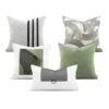 Modern Geometric Throw Pillow Arrangement Light Gray and Sage Green1