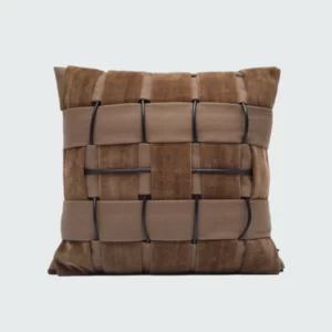 Cozy Brown Wool Throw Pillow With Geometric Braided Rope67