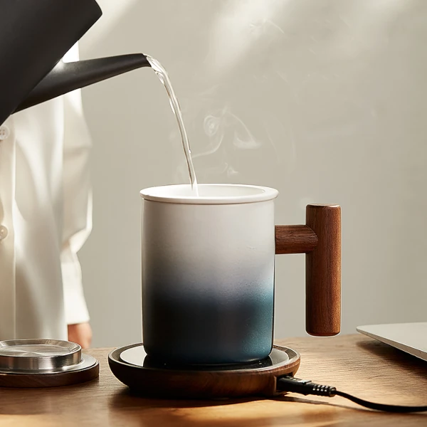 Charcoal Blue Gradient Ceramic Tea Mug With Infuser6