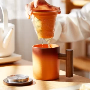Orange Gradient Ceramic Tea Mug With Tea Filter4