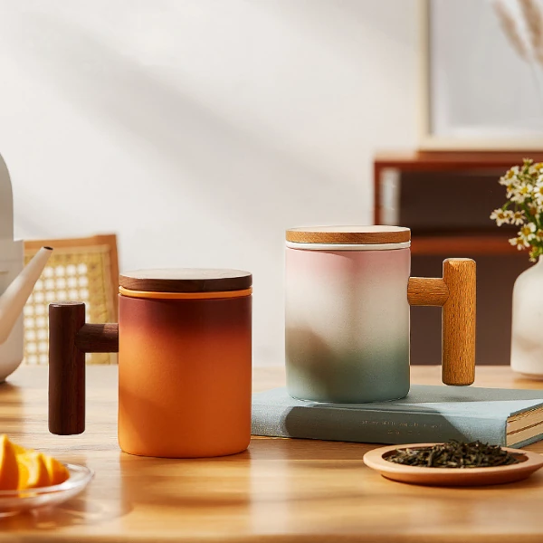 Orange Gradient Ceramic Tea Mug With Tea Filter5