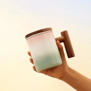 Pink Gradient Ceramic Tea Mug With Infuser3